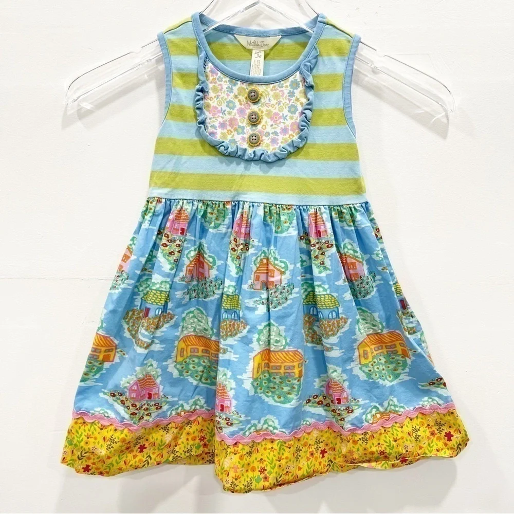 Matilda Jane Home Sweet Home Dress Size 4 Bib Ruffle Front